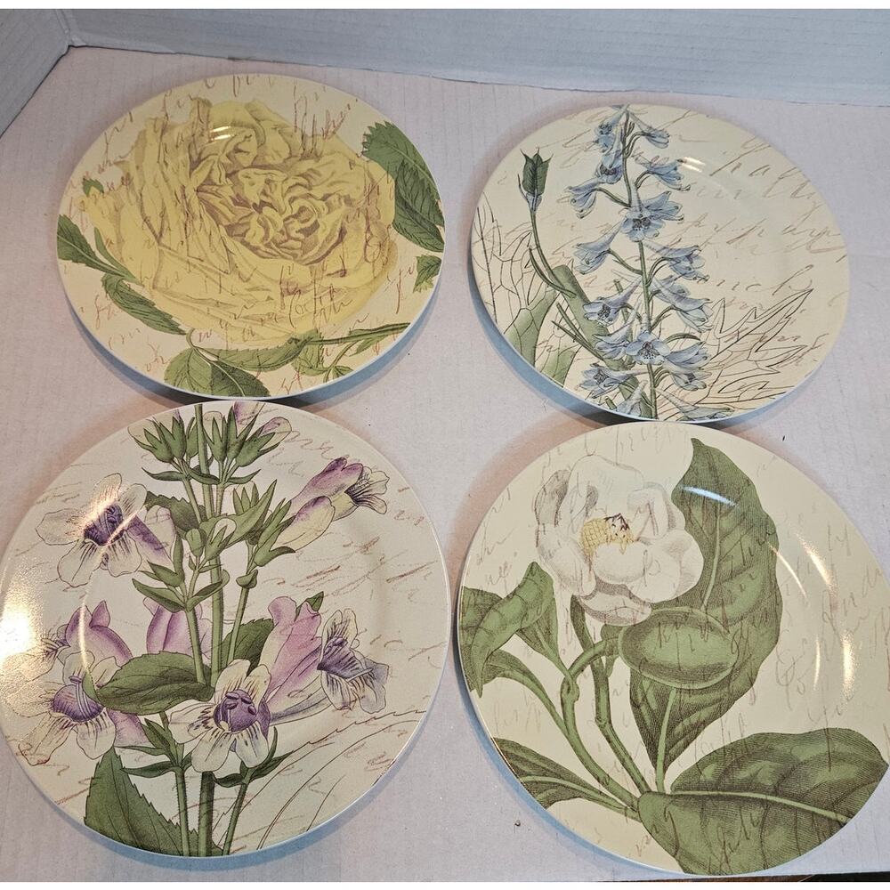 VTG Pier 1 Botanical Floral Plates 8"  set of 4 Stoneware Discontinued pattern